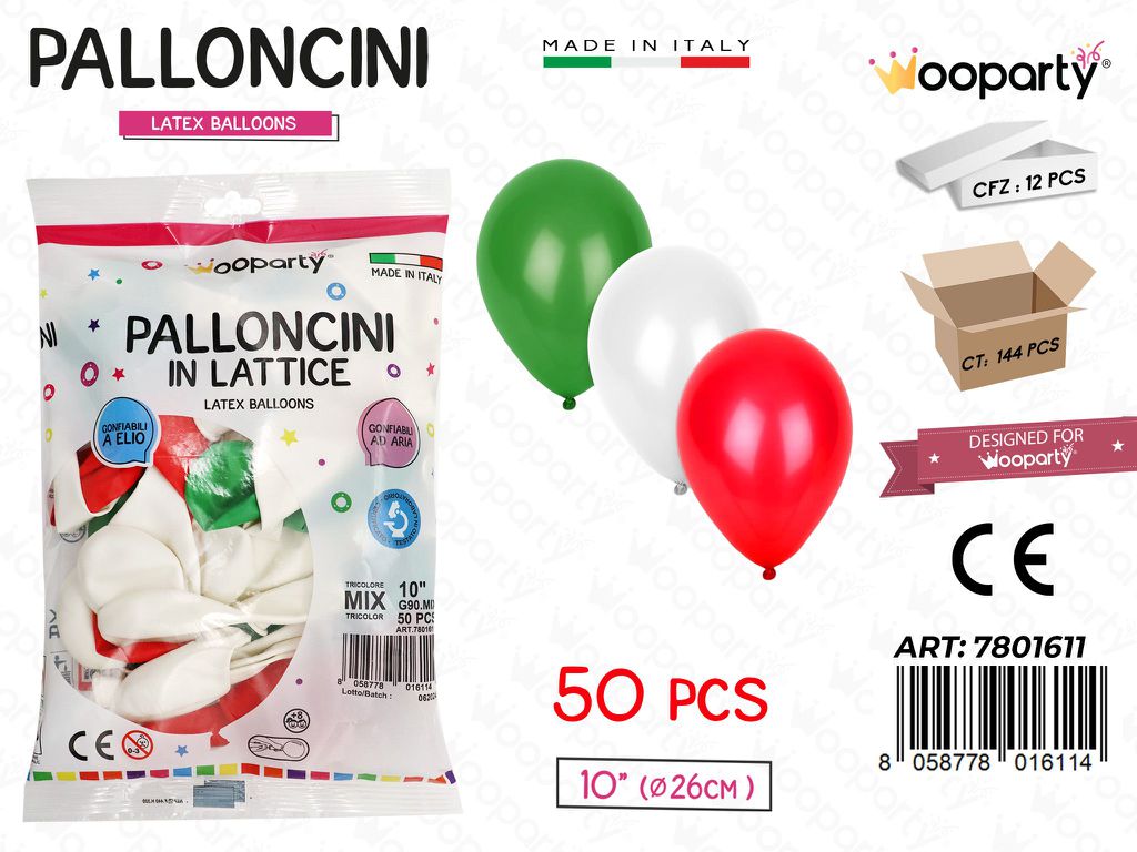 Palloncini in Lattice Tricolore 26CM 50PCS