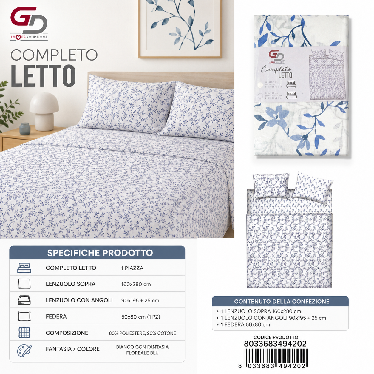 Set Di Lenzuola Singolo 160X280+90X200+50X80 Ss96-Ltm