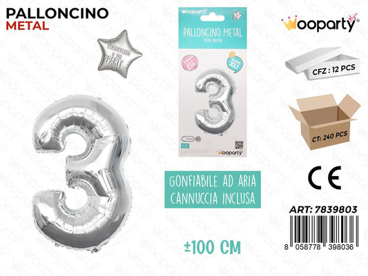 100CM Palloncino Mylar Arg Num. 3