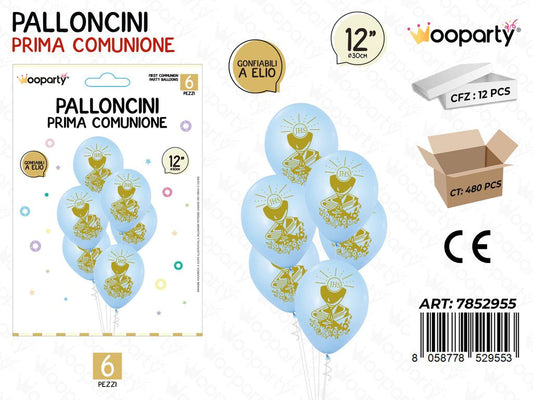 Set Palloncini Comunione Celeste 6PCS D.30CM / Pz da 12