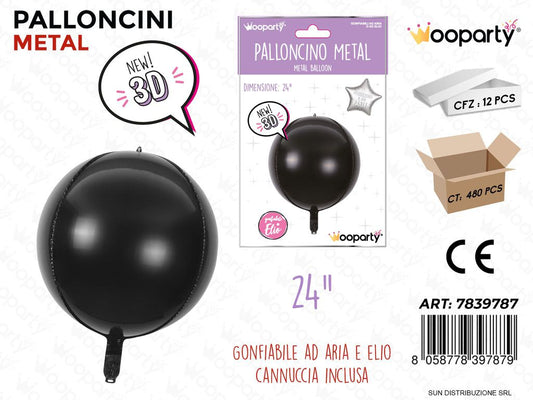 Palloncini Metal Nero Sfera 3D 24CM