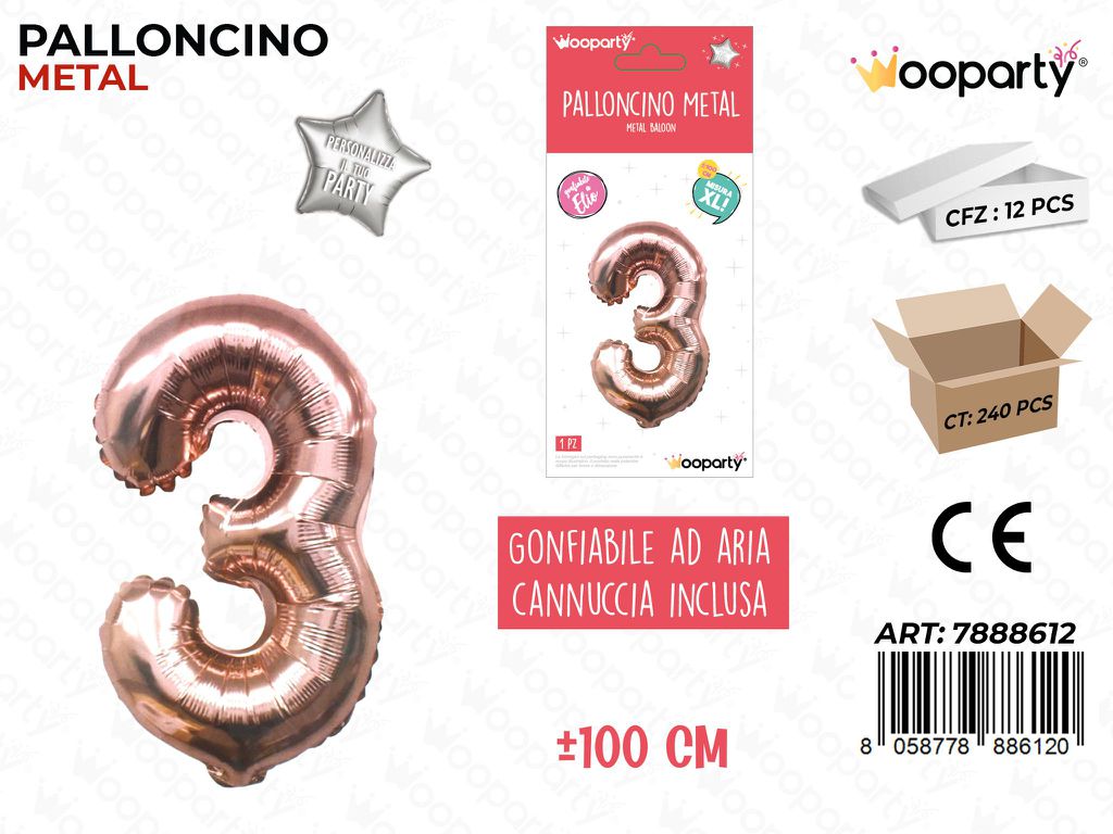 Palloncino Mylar 100CM-ORO Metal. NUM.3