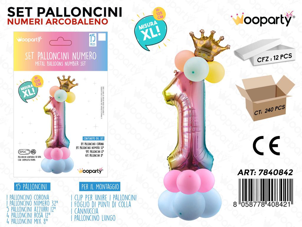 Set Palloncini N.1 Multicolor 15PCS 125CM