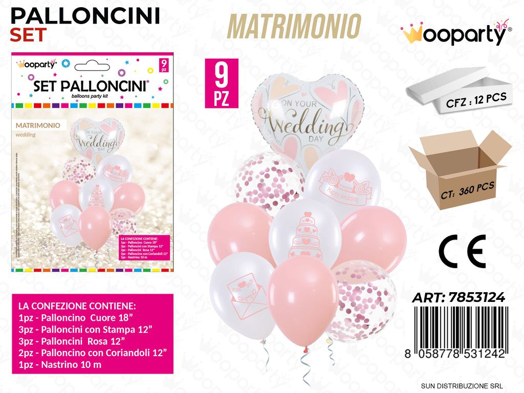 Set Palloncini Matrimonio 9PCS Ass.