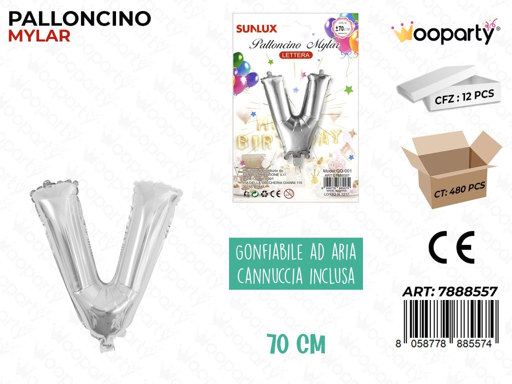 Palloncino Mylar *V* Argento 70CM