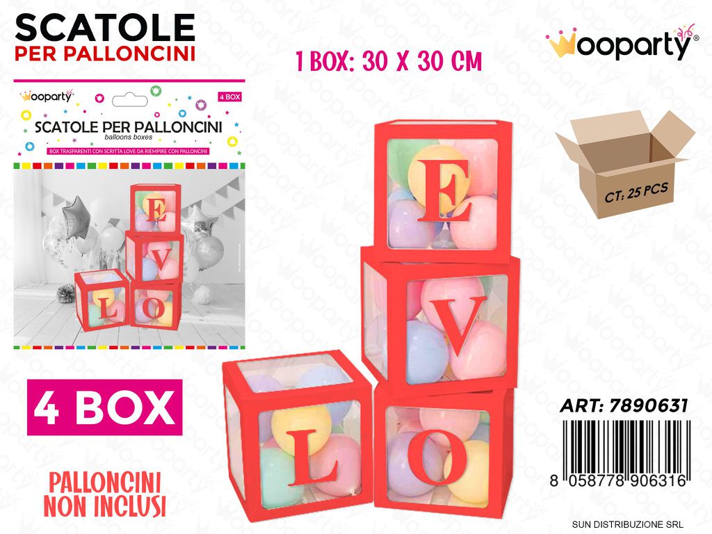 Scatole per Palloncini 4BOX Love Rosso 30*30CM