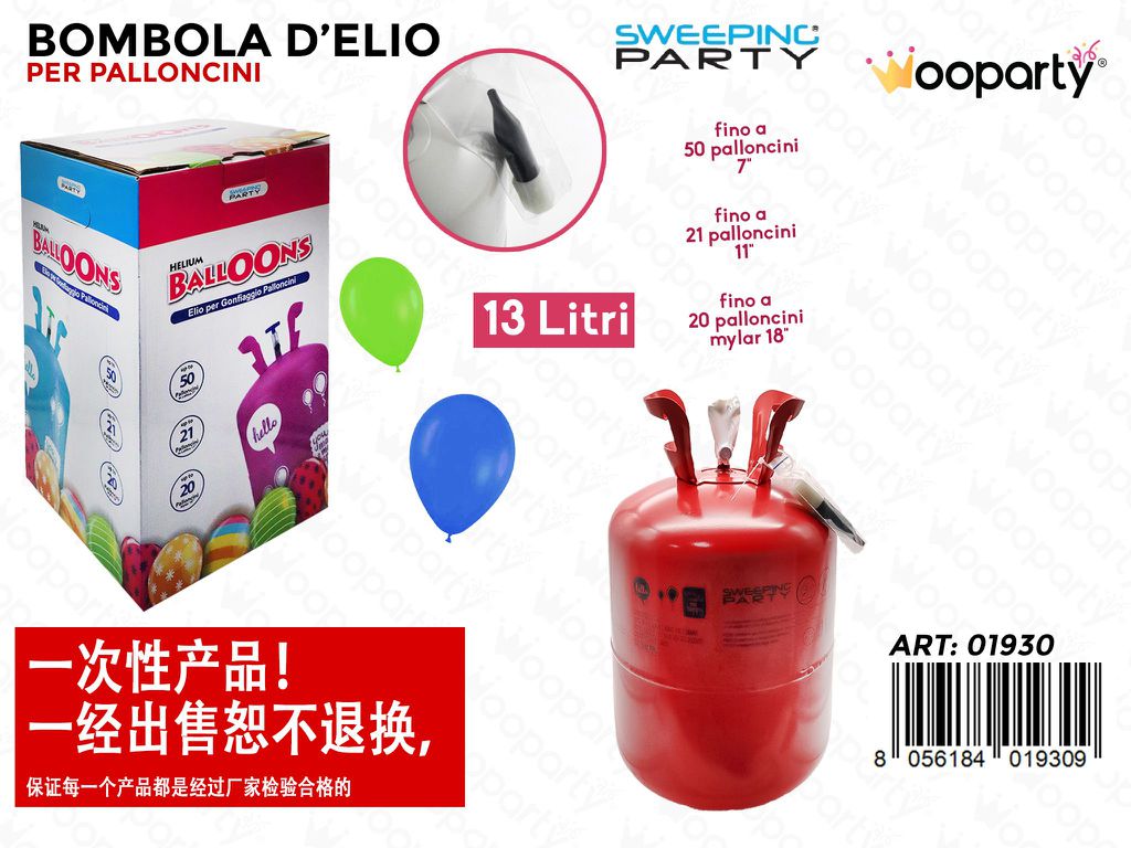 Bombola Elio per 50 Palloncini 7 13LT