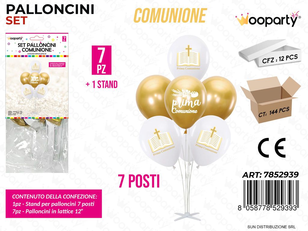 Set Palloncini c/ Stand Comunione 7PCS Ass. / Pz da 12