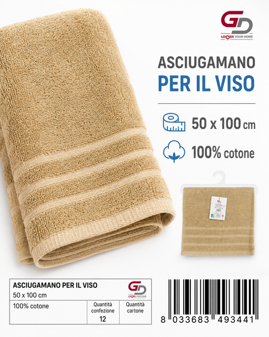 Face Towels Sand 50X100 16/S Ring 380