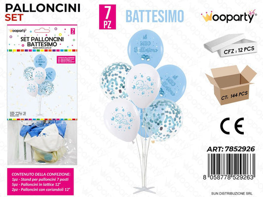 Set Palloncini c/ Stand Battesimo Boy 7PCS Ass. / Pz da 12