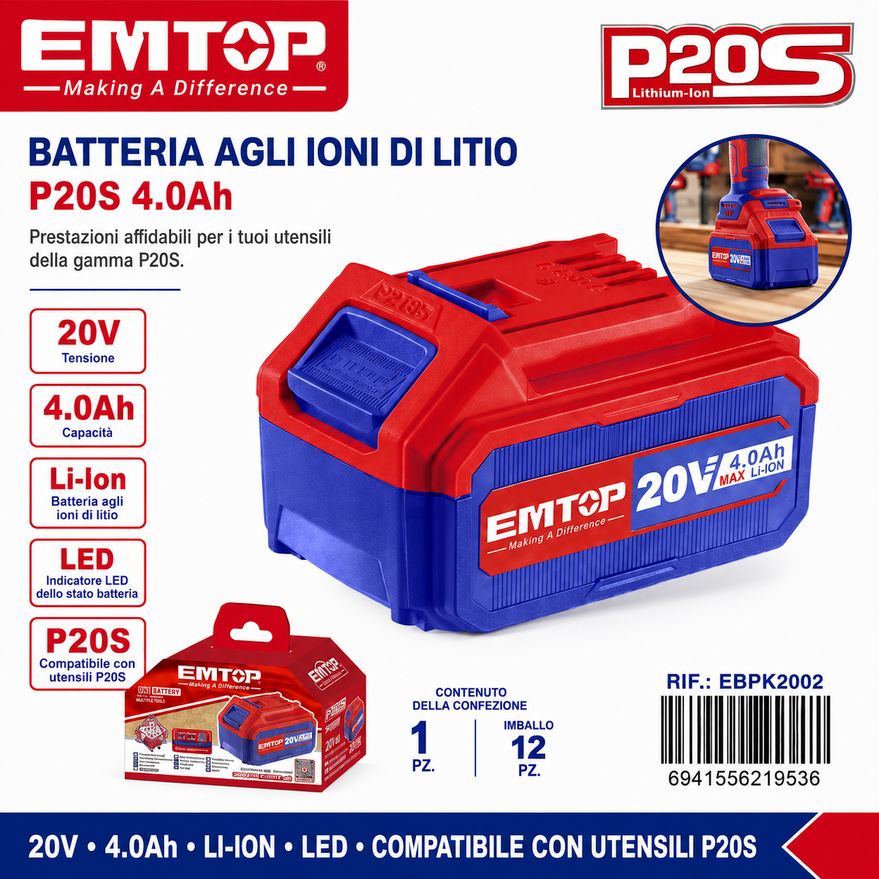 Batteria agli ioni di Litio 4.0ah