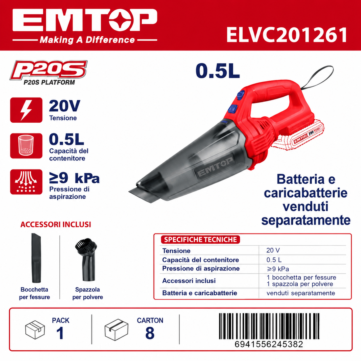 Aspirapolvere a ioni di Litio 9kpa 20v