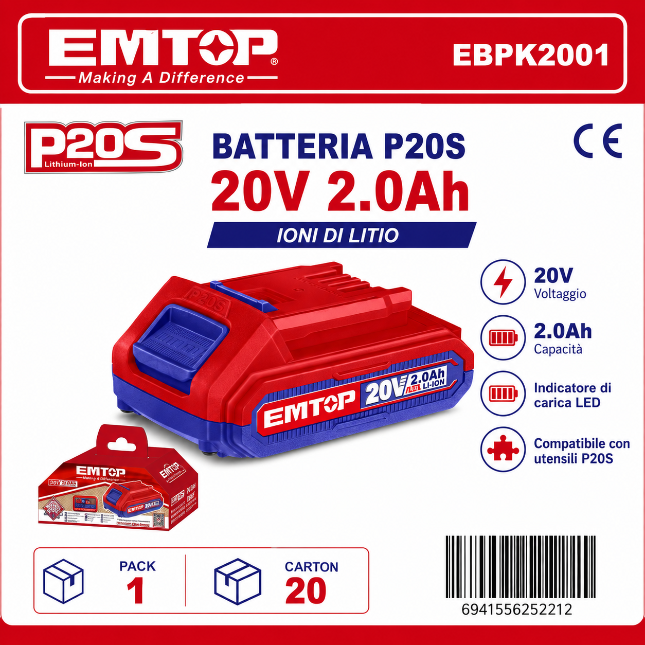 Batteria agli ioni di Litio 2.0ah