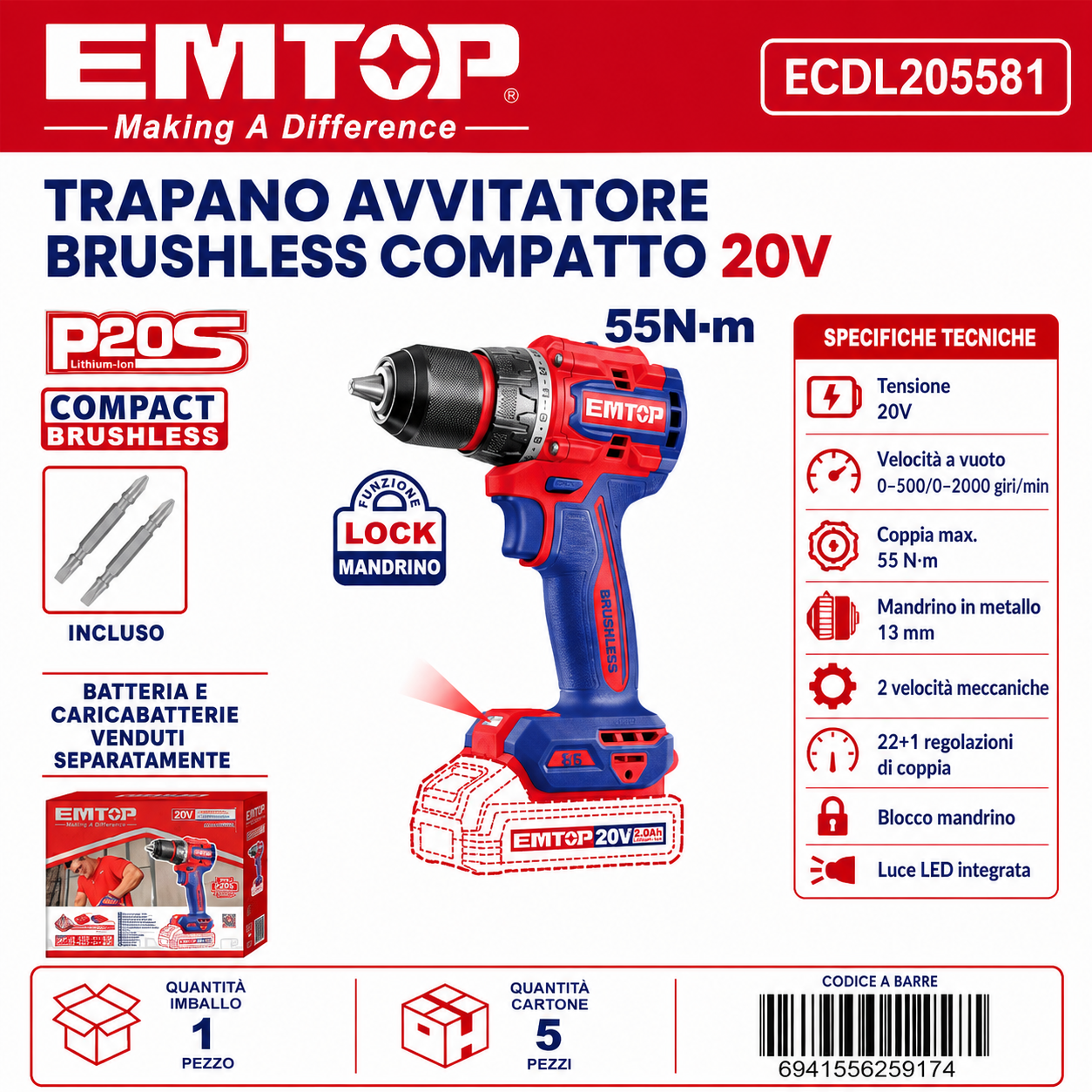 Trapano Compatto Senza Fili P20s
