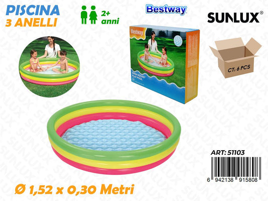 Piscina 3 Anelli Raimbow 1.52*0.30MT