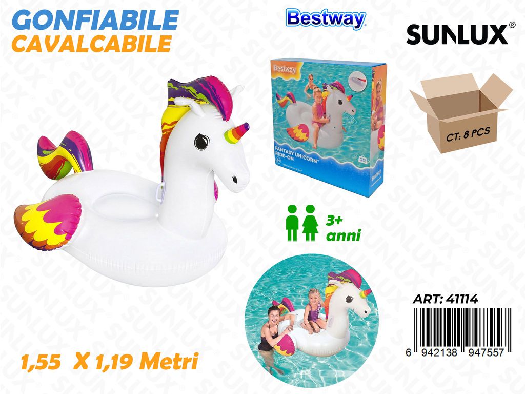 Cavalcabile Gonfiabile Unicorno 1.55*1.19MT