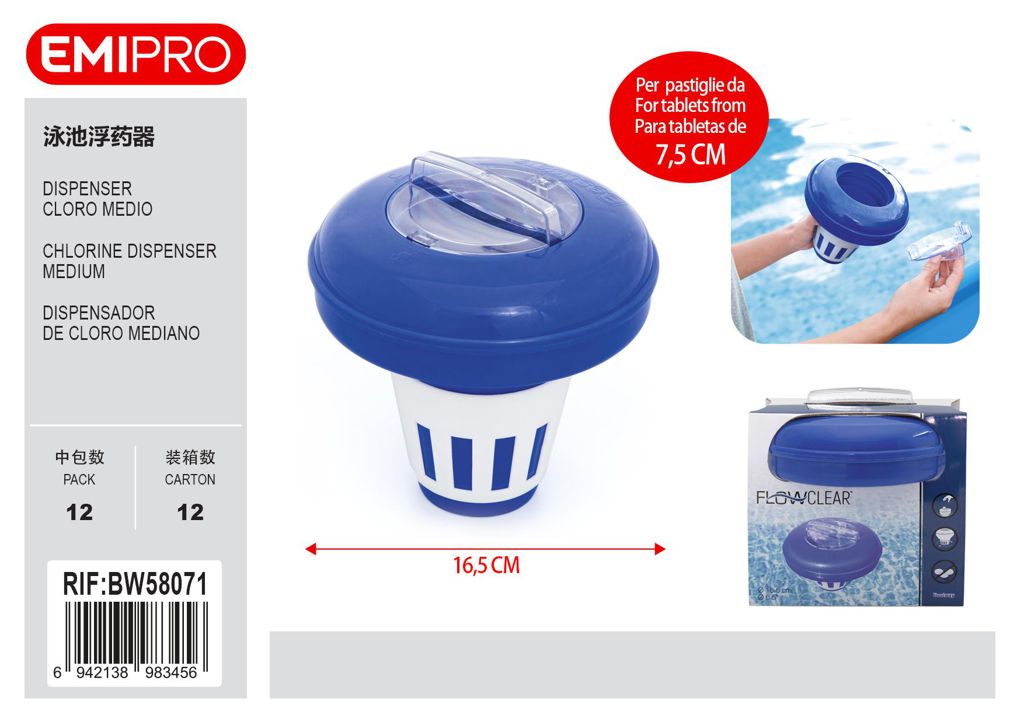 Dispenser Cloro Medio Da cm.16.5 Per Pastiglie Dm cm.7.5
