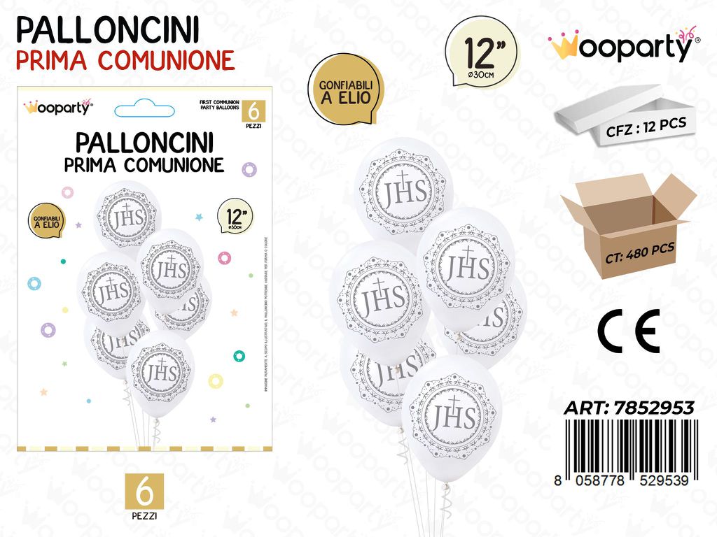 Set Palloncini Comunione 6PCS D.30CM / Pz da 12