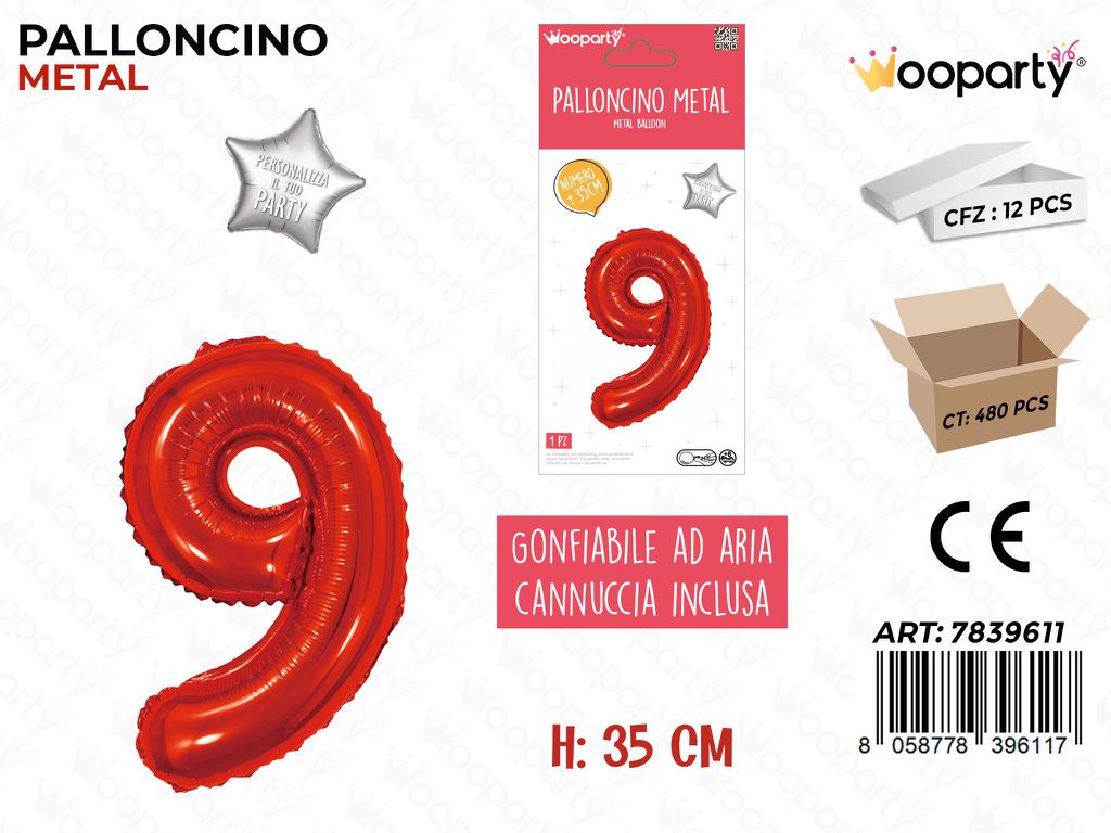 Palloncino Rosso Metal 35CM N. 9