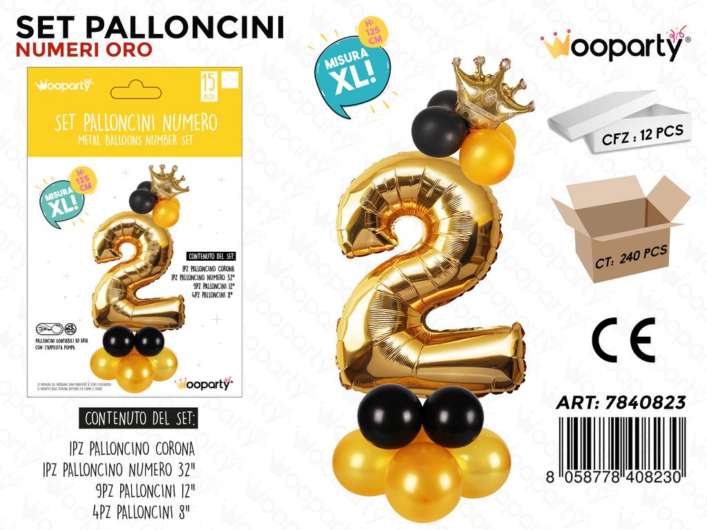 Set Palloncini N.2 ORO*NERO 15PCS 125CM