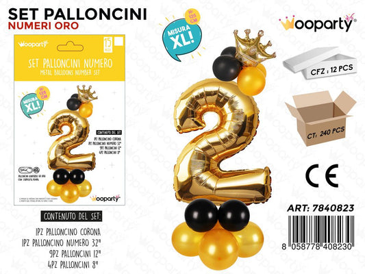 Set Palloncini N.2 ORO*NERO 15PCS 125CM