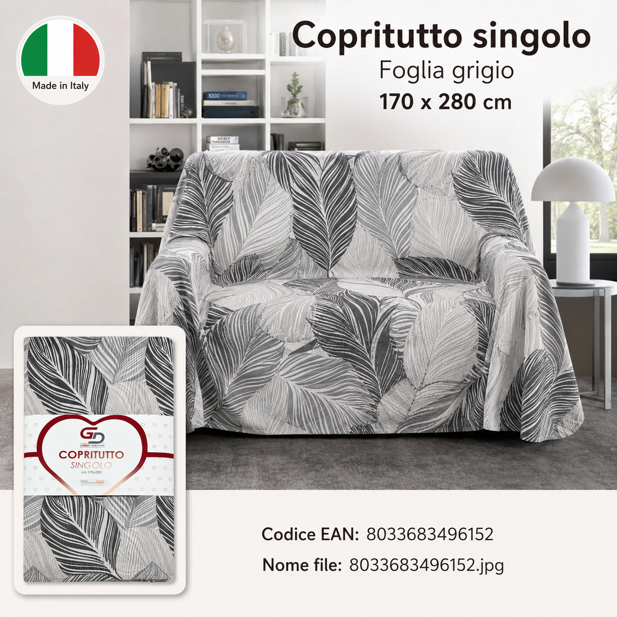 Copritutto 1P Stp Copritutto Foglia 25 Grigio 170 X 280 Cm Un Colore Per Box