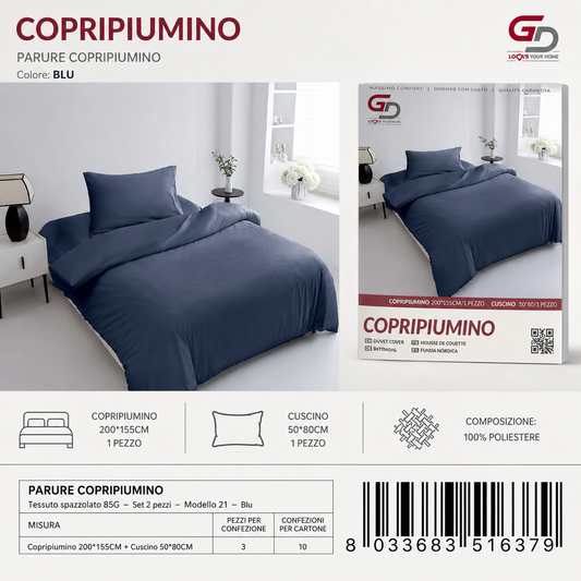 Parure Copripiumino Copripiumino+1 Federa Cuscino 200*155Cm 50*80+20Cm