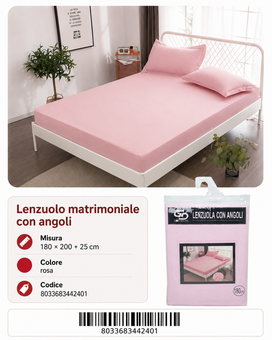 Lenzuolo Sotto Con Angoli Matrimoniale 180*200+25Cm