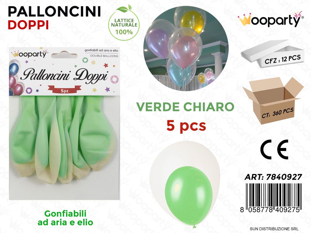 Palloncini Doppi Trasp.- Verde C. 5PCS