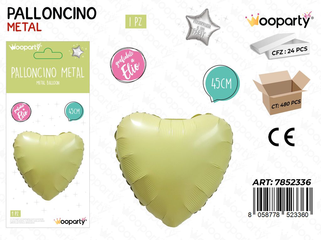 Wooparty Palloncino Metal Cuore Giallo 45CM