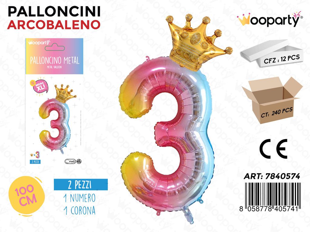 Set Palloncini Arcobaleno N. 3 100CM