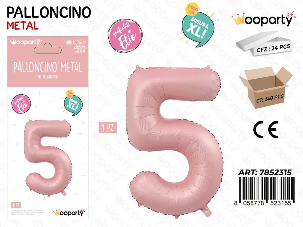 Wooparty Palloncino N.5 Ro. Opaco 100CM