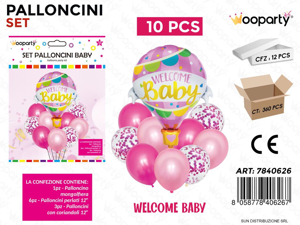 Set Palloncini Welcome Baby Girl 10PCS Ass.