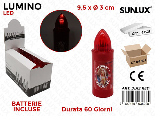 Lumino Led Rosso Durata 60GG 9.5*3CM