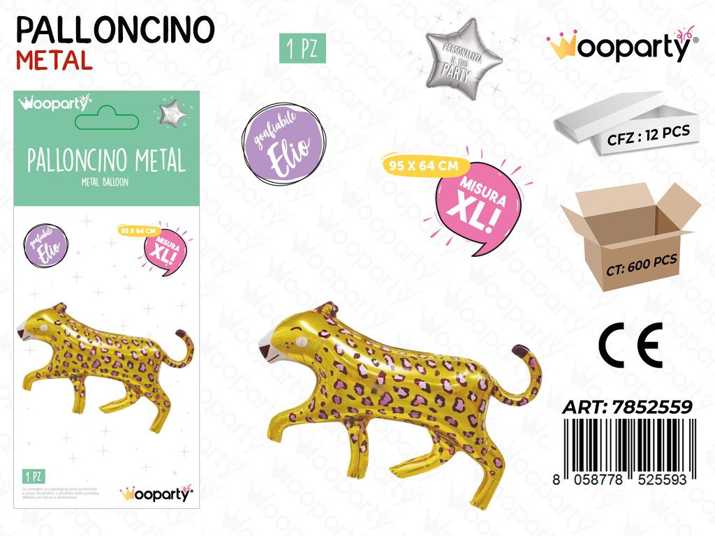 Wooparty Palloncini Metal Leopardo 95*64CM