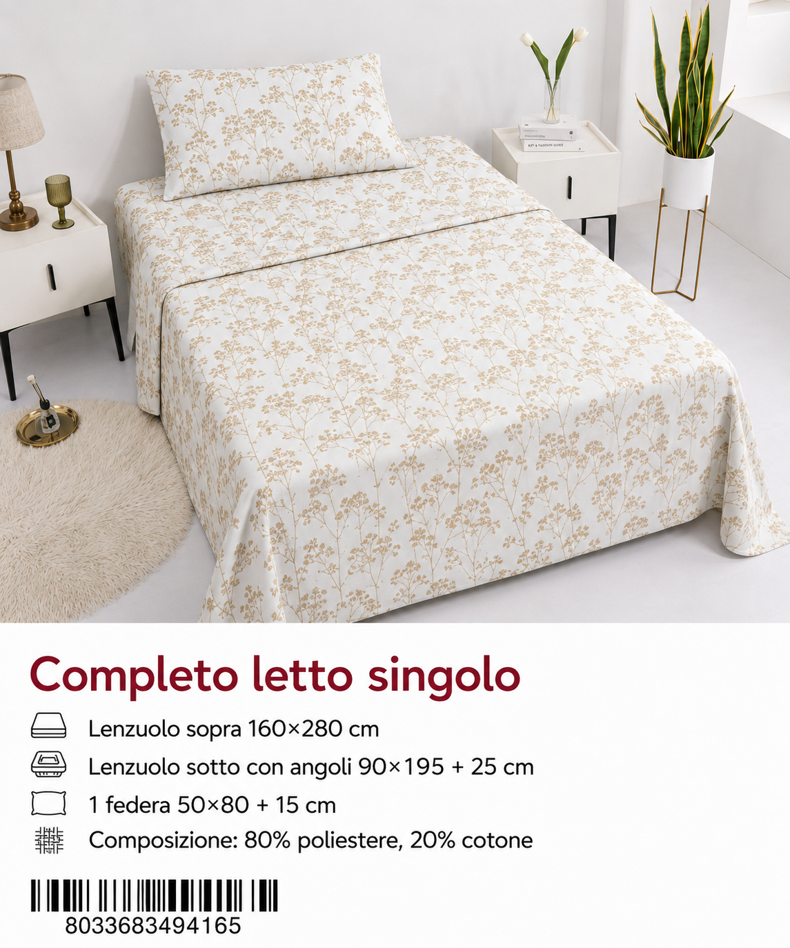Set Di Lenzuola Singolo 160X280+90X200+50X80 Ns43-Ltm