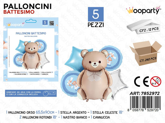 Wooparty Palloncino Battesimo Boy 5PCS Asspz da 12