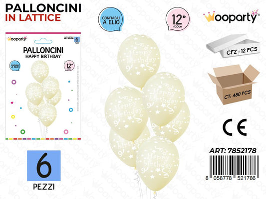 Wooparty Palloncini H. Birthday Giallo 6PCS 30CM