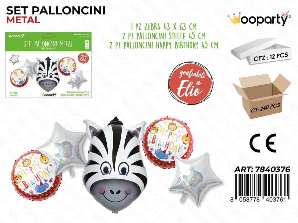 Set Palloncini Metal H. Birthday Animali 5PCS