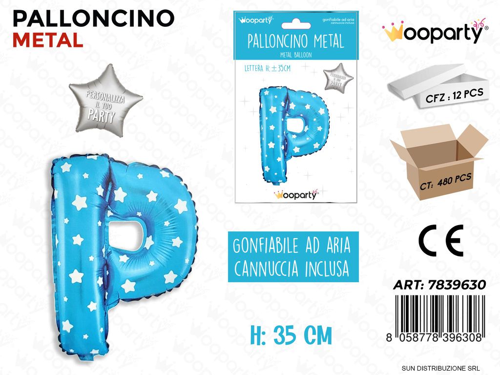 Palloncino Mylar Blu c/ Stelle Let. P 35CM