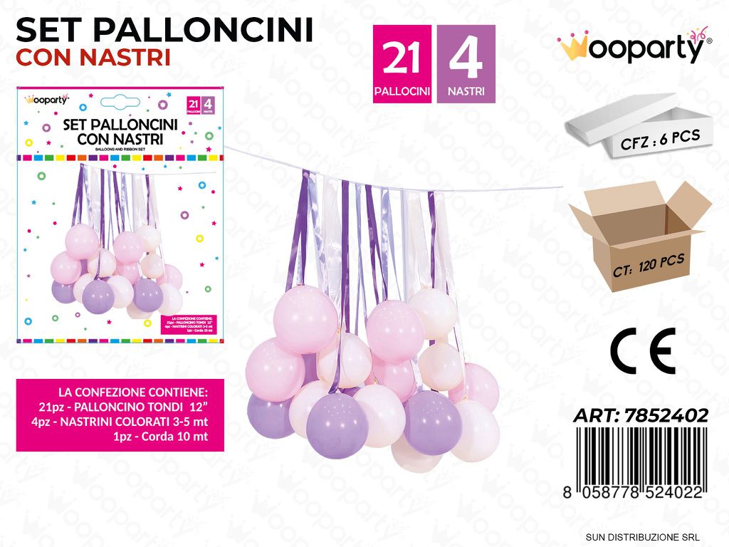 Set Palloncini c/ Nastri Col. Ass. 21PCS