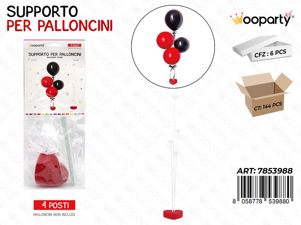 Wooparty Supporto per Palloncini Cuore 4 Posti