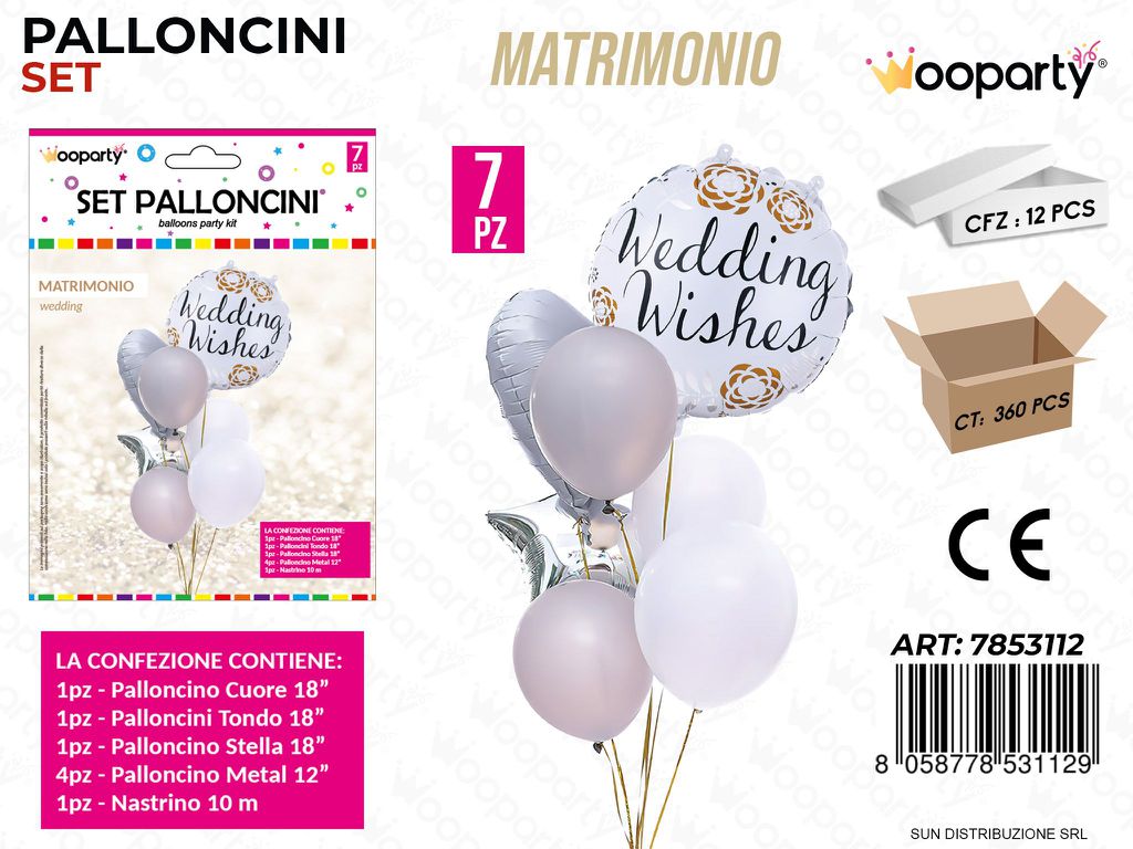 Set Palloncini Matrimonio 7PCS Ass.