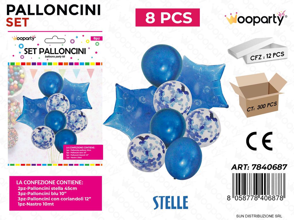 Set Palloncini Stelle Blu 8PCS Ass.