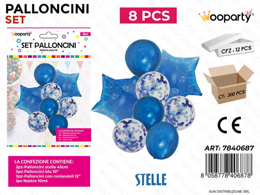 Set Palloncini Stelle Blu 8PCS Ass.