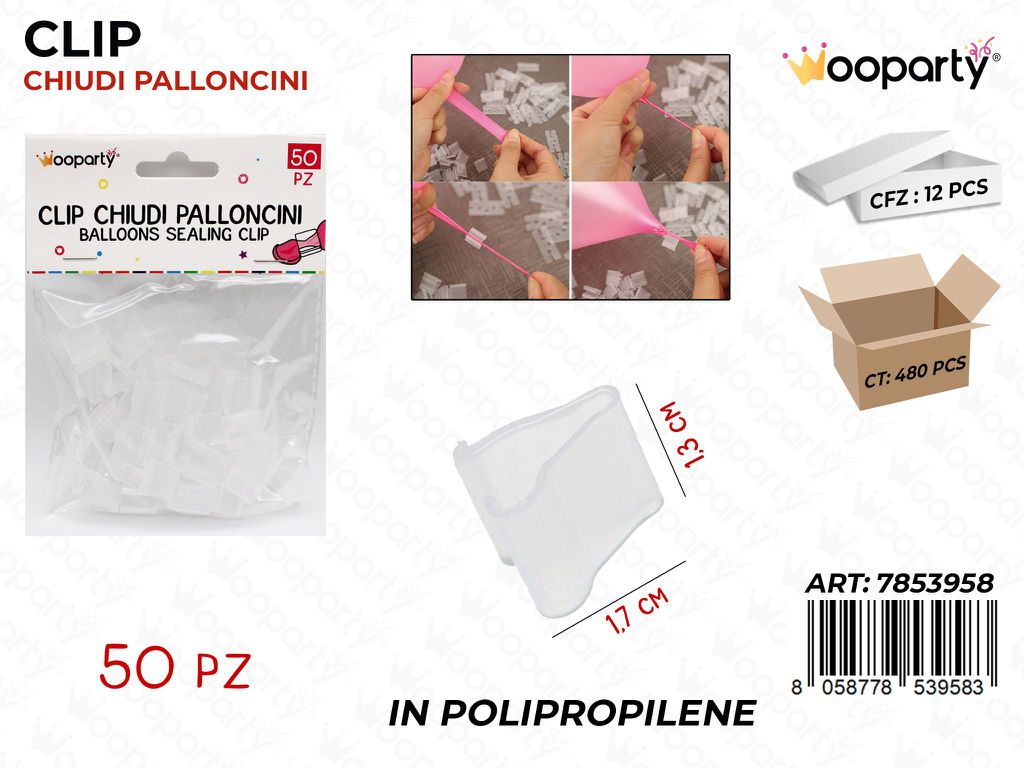 Wooparty Clip Chiudi Palloncini 50PCS 1.7*1.3CM