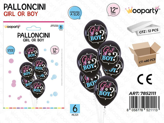 Wooparty Palloncini Boy Or Girl 6PCS 30CM