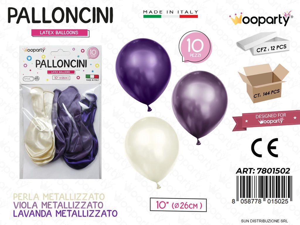 Palloncini 3COL. Ass. Metal 10 D.26CM 10PCS
