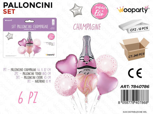 Set Palloncini Champagne Rosa 6PCS Ass.