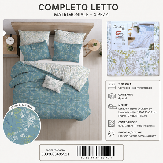 Completo Letto Matrimoniale 240X280/180X195+25/2X50X805 Mz-283-Ltm Sheetset 60 Cotone 40 Poliestere